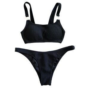 Victoria’s Secret Size S Black Bikini with Gold Metal V accents